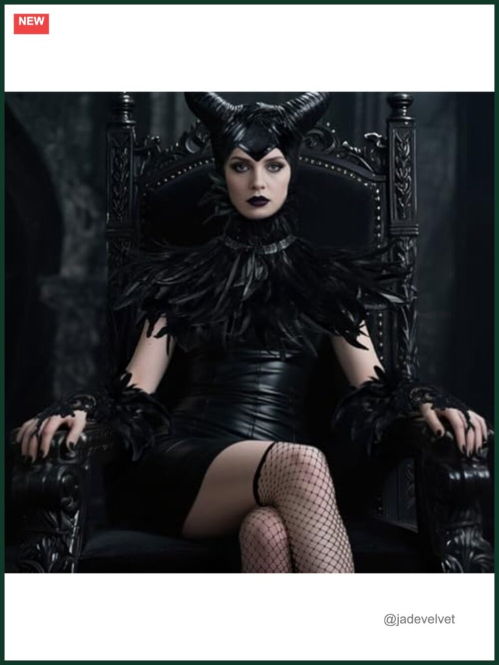 Gothic Witch Costume Set Tulle Skirt Feather Shawl Horn Headpiece Halloween - Picture 2 of 5